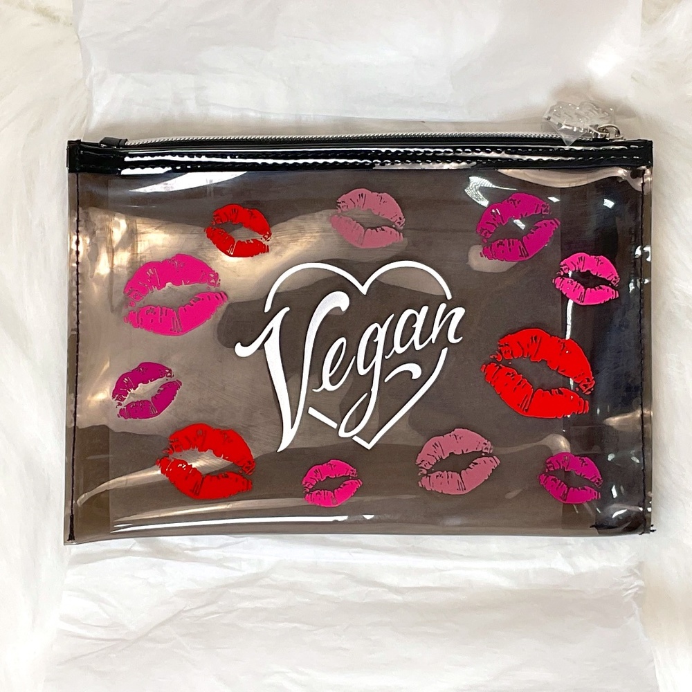 NWT Kat Von D/KVD Vegan Kiss Me All Over Tinted Translucent Makeup Bag/Zippered